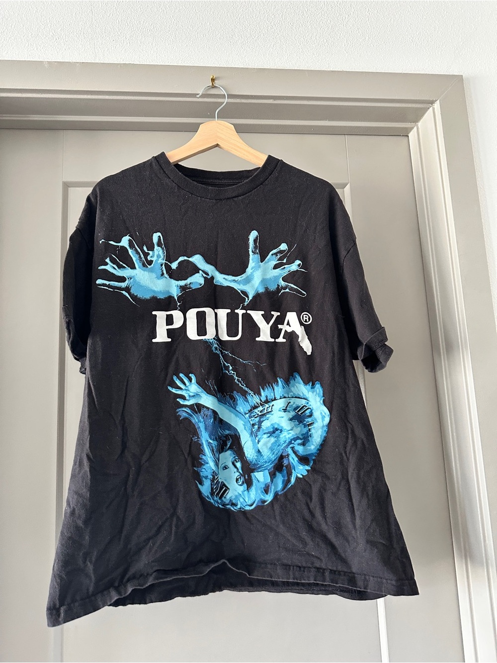 Black Graphic Tee with Blue Art